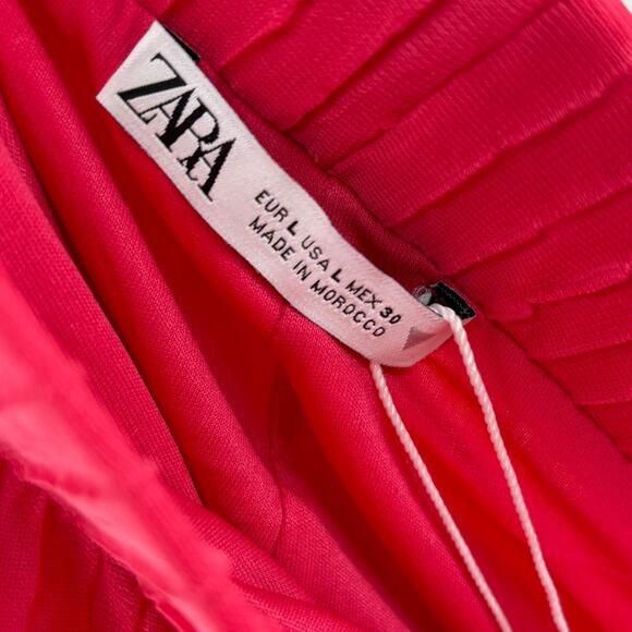 Zara Pink Ribbed Ruffle Plucks Sheer Cover Up Pants - Picture 10 of 12